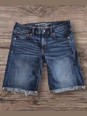 American Eagle Outfitters Skinny Bermuda Cuffed Raw Hem Denim Shorts 6
